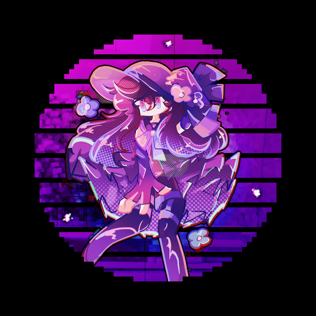 Tsuki (pfp, animated) | First time remaking the animation of the vaporwave background, looked really cool and added a lot to the image